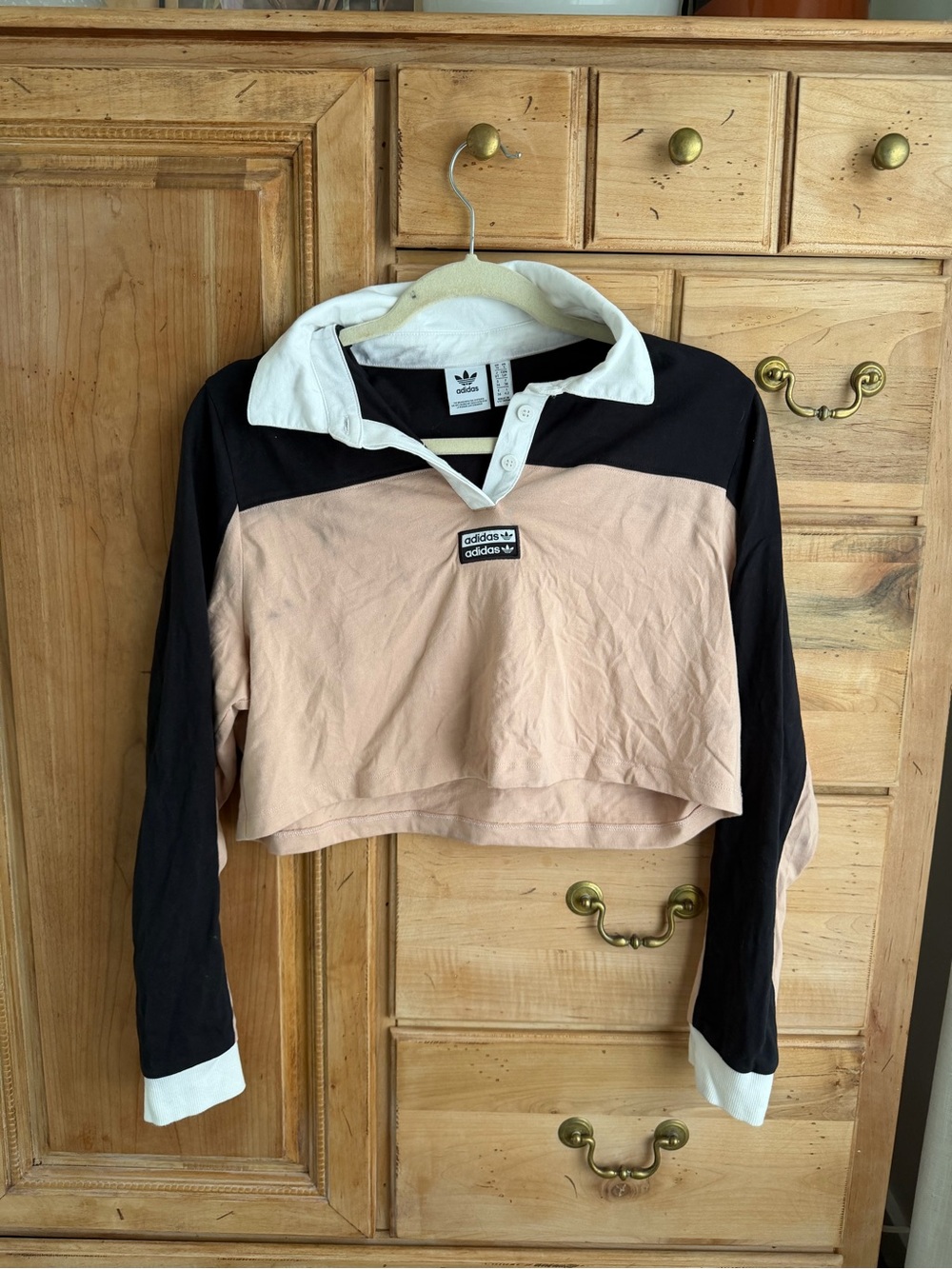 adidas Black & White Polo Crop Top long sleeve small